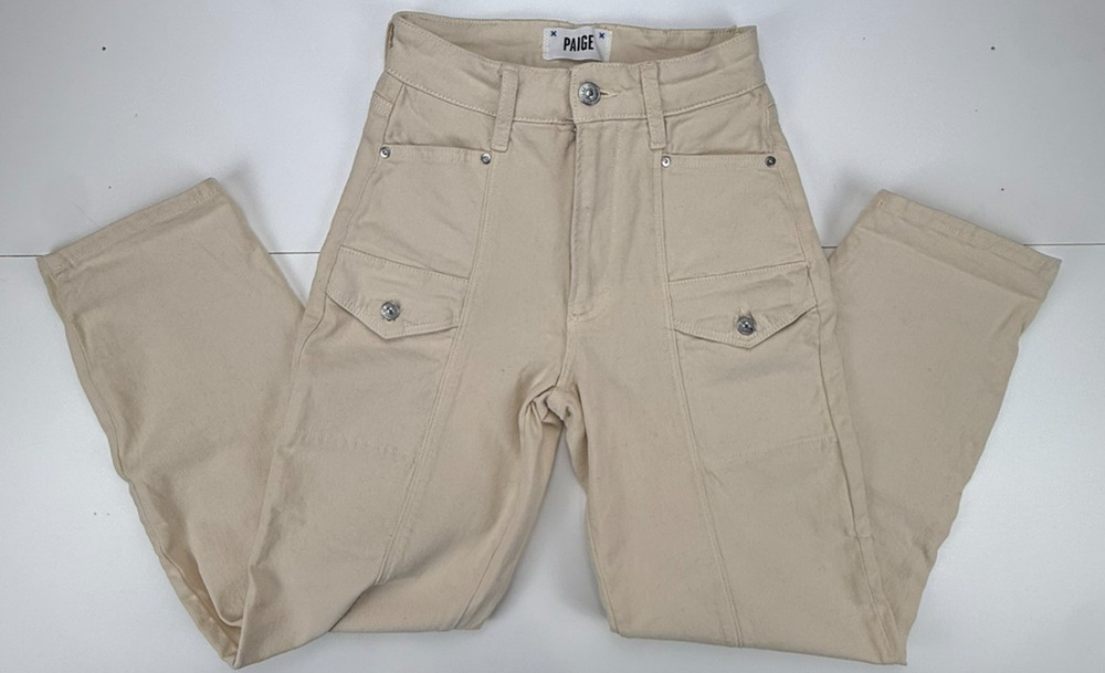 PAIGE Alexis Cargo Jeans Womens 24 Blonde Sand High Rise Barrel Utility Pants